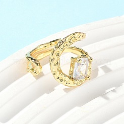 Bagues de manchette en laiton avec micro pavé de zircone cubique transparente pour femmes&nbsp;RJEW-D307-01G-B