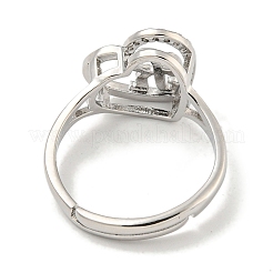 Anelli regolabili da donna a cuore con portalettere placcati in ottone con micro pavè di zirconi cubici&nbsp;RJEW-I105-06P-R