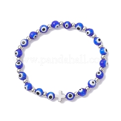 Bracelets extensibles faits à la main en perles de verre contre le mauvais œil pour femmes&nbsp;BJEW-JB12290-03