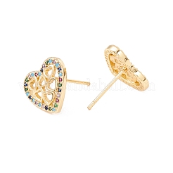 Orecchini a bottone a cuore con zirconi colorati&nbsp;EJEW-F282-48G