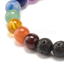 Pulsera elástica de cuentas redondas de roca de lava natural&nbsp;BJEW-JB07455