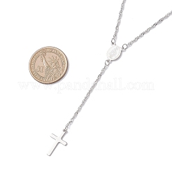 201 Edelstahl Jungfrau Kreuz Anhänger 304 Edelstahl Singapur Kette Rosenkranz Perlen Halsketten für Frauen Männer&nbsp;NJEW-JN05436