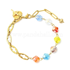 Bracelets à maillons et breloques en acier inoxydable 304 et verre électroplaqué&nbsp;BJEW-JB13976-01