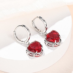 Orecchini a cerchio a forma di cuore in ottone e vetro per San Valentino&nbsp;EJEW-Z164-23P