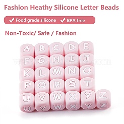 20 Uds. Cuentas de silicona con letras de cubo rosa&nbsp;JX435R