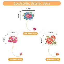 3 Stück 3 Stile Pfingstrose Blume Emaille Lesezeichen&nbsp;AJEW-FH0004-51