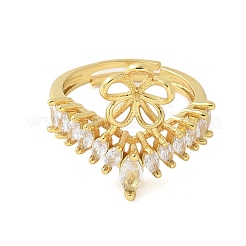 Blumen Messing Micro Pave Zirkonia verstellbare Ringfassungen&nbsp;KK-K297-10G