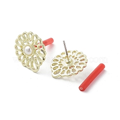 Lega dorata con placcatura a cremagliera con risultati di orecchini a bottone con perle in abs&nbsp;EJEW-B036-03G-17