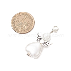 50 ciondolo a forma di cuore in perle di vetro e plastica ABS con imitazione di perle e angelo&nbsp;HJEW-JM03498-01