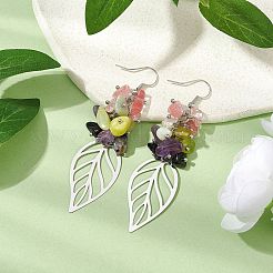 Boucles d'oreilles pendantes en acier inoxydable 201 avec améthyste naturelle&nbsp;EJEW-JE06138-04