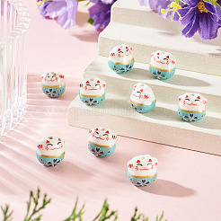 9 perles en porcelaine imprimées faites à la main&nbsp;PORC-TADJ0001-01I