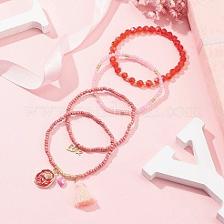 Set di braccialetti con ciondoli in lega di smalto e policotone (cotone poliestere) 4 pz 4 stile malocchio San Valentino&nbsp;BJEW-JB09618-03
