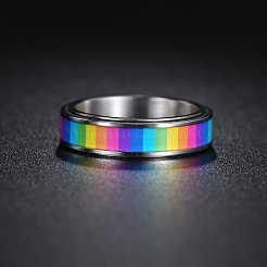 Anillo giratorio de rectángulo esmaltado con bandera del orgullo del color del arco iris&nbsp;RABO-PW0001-038F