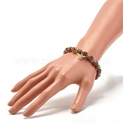 Natürliche Lavagestein-Hexagon-Perlen dehnen Armbänder aus&nbsp;BJEW-JB07268
