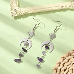 Ohrhänger mit natürlichen Amethystsplittern und Quasten&nbsp;EJEW-TA00260-03