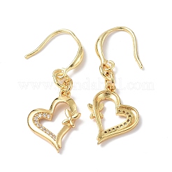 Aretes colgantes corazón de circonita cúbica transparente con mariposa&nbsp;EJEW-B017-09G
