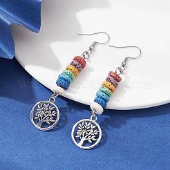 Pendientes colgantes con cuentas de roca de lava natural de colores teñidos&nbsp;EJEW-JE05431
