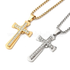 Colliers avec pendentif en croix religieuse en acier inoxydable 201 avec strass en cristal&nbsp;NJEW-H065-08G