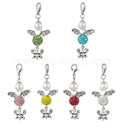 6 pz 6 colori angelo e farfalla lega perline e argilla polimerica pavé strass ciondolo decorazione&nbsp;HJEW-JM03068