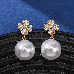 Orecchini pendenti in zircone chiaro con micro pavè di zirconi in ottone&nbsp;EJEW-Z164-31G