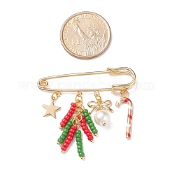Broche épingle à nourrice en alliage avec breloques de canne en bonbon de noël et étoile et nœud papillon&nbsp;JEWB-TA00002