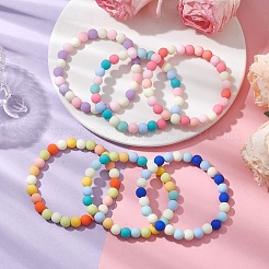 Set di braccialetti elasticizzati con perline acriliche in silicone imitato rotondo da 6 pz 6 colori 8mm&nbsp;BJEW-JB10792