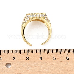 Manschettenringe aus Messing mit Mikropflaster und Zirkonia in Herzform für Damen&nbsp;RJEW-A069-11G-01