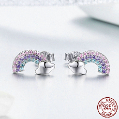 Rhodinierte Ohrstecker aus Sterlingsilber mit 925 Zirkonia&nbsp;EJEW-FF0011-02