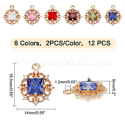 12 ciondolo in ottone placcato a 6 colori con micro pavé di zirconi cubici trasparenti&nbsp;KK-GA0001-08-RS