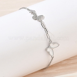 Bracelets papillon en laiton sertis de micro-pavés de zircon cubique transparent blanc&nbsp;KK-CBA6980-21P