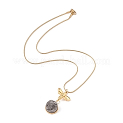 Collar con colgante de abeja de cuarzo natural y redondo plano con cadena de serpiente de acero inoxidable 304&nbsp;NJEW-K244-13G