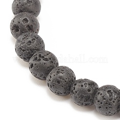 Bracciale elasticizzato in roccia lavica naturale con perline di gatto in lega&nbsp;BJEW-JB08309-01