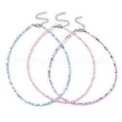 3-teiliges Set mit zweifarbigen Saatperlenperlen-Halsketten aus Glas, Schmuck aus Zinklegierung, Mischfarbe, 3 Zoll (14.57 cm), 37 Stück / Farbe