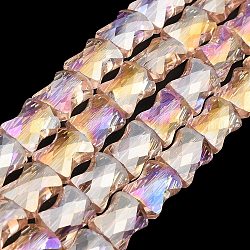 Ab color plateado cuentas de perlas de vidrio transparente, palo de bambú facetado, rosa, 10.5~11x8x5mm, agujero: 1 mm, aproximamente 59~60 pcs / cadena, 24.41~24.80'' (62~63 cm)