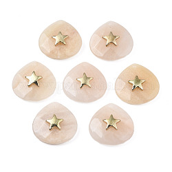 Натуральные розовые авантюрные подвески, со звездами из латуни с покрытием из светлого золота, граненые, слеза, 28~28.5x28~28.5x10 мм, отверстие : 1.2 мм