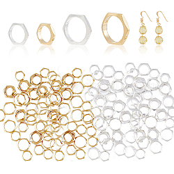 SUPERFINDINGS 80Pcs 4 Style Brass Bead Frames Hexagon Frame Connectors Double Hole Geometric Bead Frames Hollow Metal Bead Frame for Necklace Bracelet Making