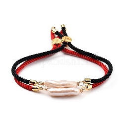Ensembles de bracelets coulissants en nylon torsadé réglable, bracelets fins et chaînes, avec perles de keshi perle baroque naturelle et perles en laiton arbre de vie, couleur mixte, diamètre intérieur: 2-1/2 pouce (6.5 cm), 2 pièces / kit