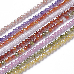 Perles de zircon cubique, facette, ronde, couleur mixte, 3x2.5~3mm, Trou: 0.3mm, Environ 114~141 pcs/chapelet, 15.1~16.4 pouce (38.4~41.8 cm)