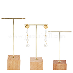 Eisen-Ohrring Display steht, mit Holzboden, Viereck, golden, 40x70x114 mm