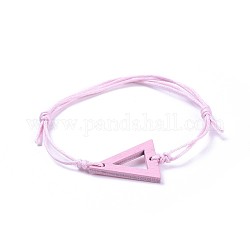 (Jewelry Parties Factory Sale)Adjustable Waxed Cotton Cord Bracelets, with Painted Boxwood Links, Triangle, Pink, 6 inch~10-1/4 inch(15~26cm)