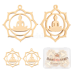 Beebeecraft 10Pcs/Box 18K Gold Plated Chakra Energy Charms Hollow Flower Yoga OM OHM Pendants Charms Craft Supplies for DIY Necklace Bracelet Earrings Jewelry Making