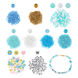 Perline fai da te arricraft che creano kit di ricerca, tra cui semi di vetro rotondi e lettere acriliche e perline di argilla polimerica con faccia sorridente, colore misto, 3~10x9~10x1.5~6mm, 1666pcs/scatola
