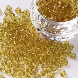 Perles de rocaille en verre, transparent , ronde, verge d'or, 6/0, 4mm, Trou: 1.5mm, environ 4500 perles / livre