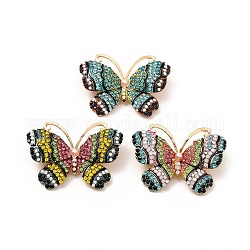 Strass-Schmetterlings-Anstecknadel mit ABS-Perlenperlen, Abzeichen aus goldener Legierung für Rucksackkleidung, cadmiumfrei und bleifrei, Mischfarbe, 34x46.5x6 mm, Stift: 0.8 mm