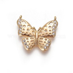 Brass Micro Pave Cubic Zirconia Pendants, Butterfly, Clear, Golden, 19x21x2.7mm, Hole: 1.2mm