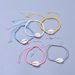 Verstellbare Glasperlen geflochtene Perlen Armbänder, mit Kaurimuschel Perlen und geflochtenem Nylonfaden, Mischfarbe, 2-3/8 Zoll (6 cm)