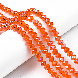 Chapelets de perles en verre électroplaqué, de couleur plaquée ab , facette, rondelle, rouge-orange, 8x6mm, Trou: 1mm, Environ 65~68 pcs/chapelet, 15.7~16.1 pouce (40~41 cm)