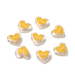 Perline acriliche trasparenti stampate, cuore con amore, giallo, 17.5x20x5mm, Foro: 3 mm