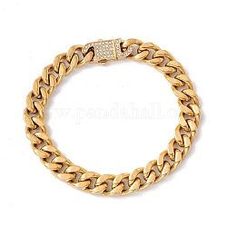 Placage ionique (ip) 304 bracelet gourmette en acier inoxydable avec fermoir cadenas en strass cristal pour femme, or, 8-1/2 pouce (21.5 cm), lien: 13x10x4.5 mm