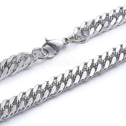 Collares de cadena de eslabones cubanos con corte de diamante de acero inoxidable 304 para hombres, con cierre de langosta, color acero inoxidable, 24.21 pulgada (61.5 cm)